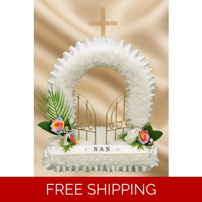 Gates of Heaven Funeral Tribute with Rainbow Roses